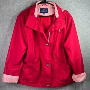 Mackintosh New England Women’s Hooded Rain Coat Size PXL Strawberry Red & White